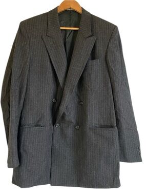 Vintage Suit Gray Wool Pinstripe Double Breasted Blazer Jacket The Clothier 42L